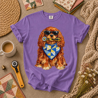 Cool Spaniel With Rotary Cutter And Quilt Bandana T-Shirt - Heather Team Purple