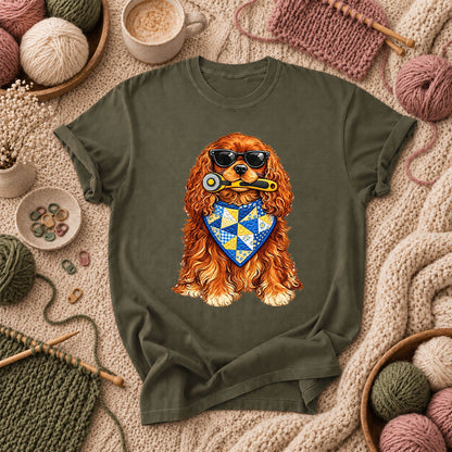 Cool Spaniel With Rotary Cutter And Quilt Bandana T-Shirt - Military Green