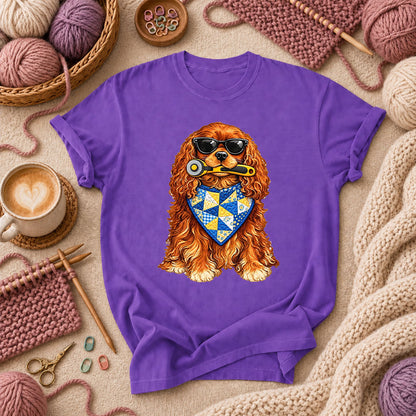 Cool Spaniel With Rotary Cutter And Quilt Bandana T-Shirt - Purple