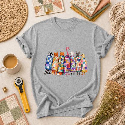 Cozy Quilted Animals Patchwork Friends T-Shirt - Athletic Heather