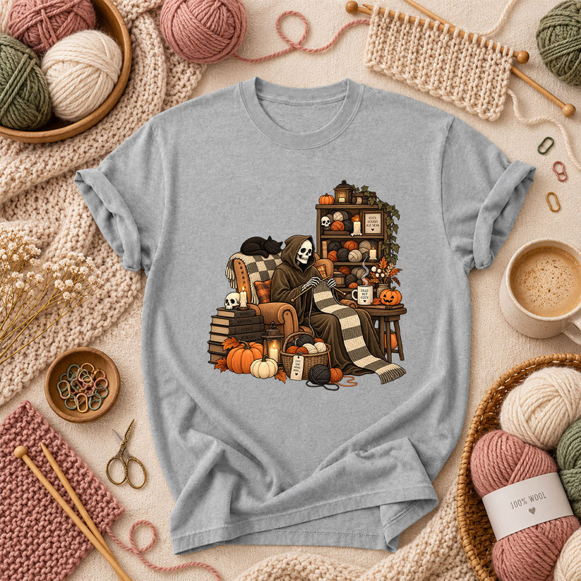 Cozy Scares Reaper Knitter T-Shirt - Athletic Heather