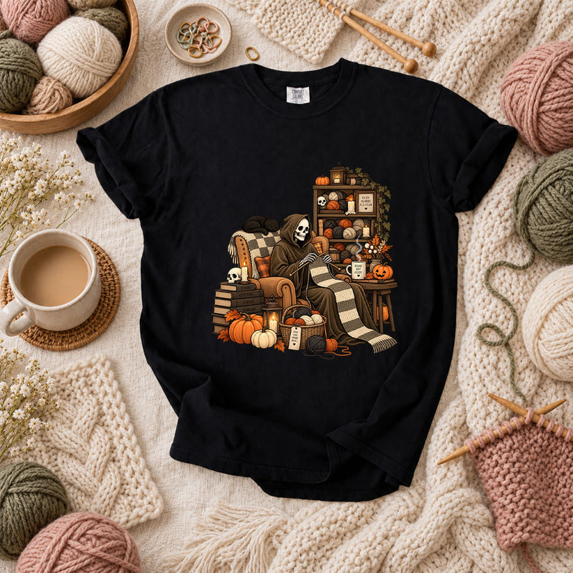 Cozy Scares Reaper Knitter T-Shirt - Black