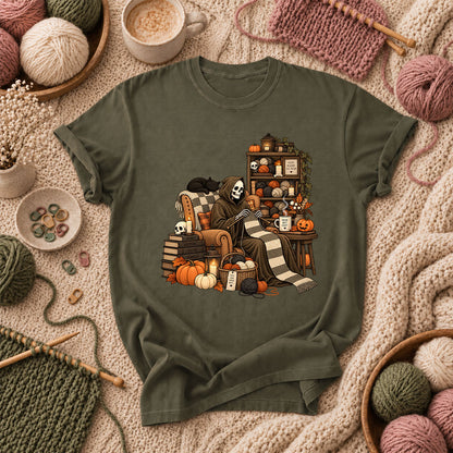 Cozy Scares Reaper Knitter T-Shirt - Military Green