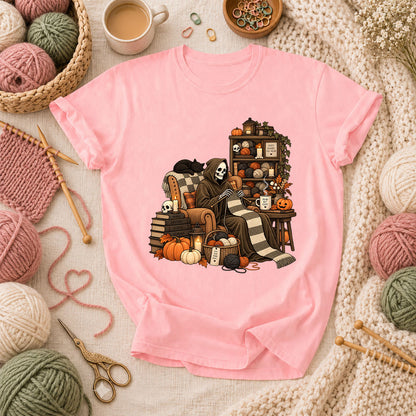 Cozy Scares Reaper Knitter T-Shirt - Pink