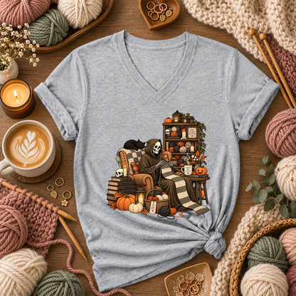 Cozy Scares Reaper Knitter Women's V-Neck - Athletic Heather