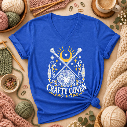 Crafty Coven Ram Women's V-Neck - Heather True Royal