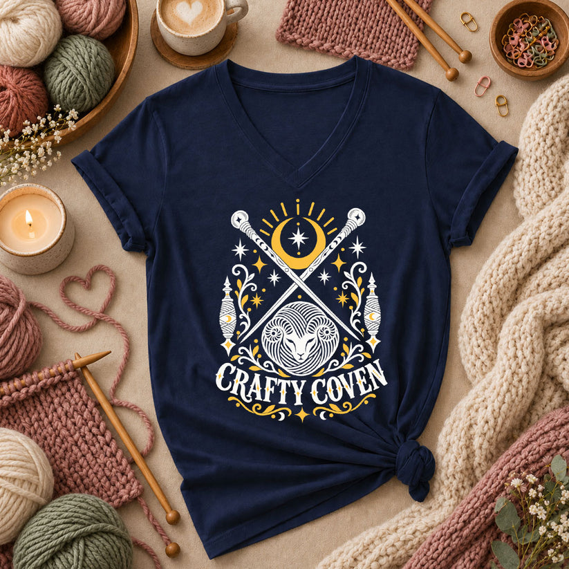 Crafty Coven Ram Women's V-Neck - Navy