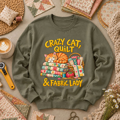 Crazy Cat Quilt Fabric Lady Long Sleeve - Military Green