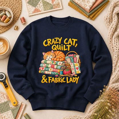 Crazy Cat Quilt Fabric Lady Long Sleeve - Navy