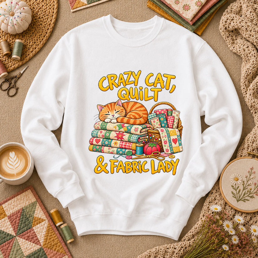 Crazy Cat Quilt Fabric Lady Long Sleeve - White
