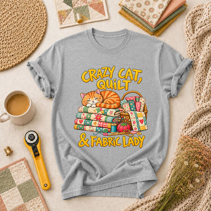 Crazy Cat Quilt Fabric Lady T-Shirt - Athletic Heather