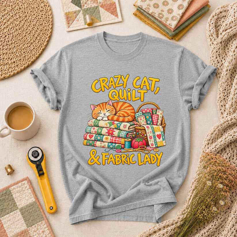 Crazy Cat Quilt Fabric Lady T-Shirt - Athletic Heather