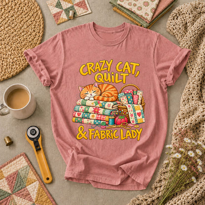 Crazy Cat Quilt Fabric Lady T-Shirt - Heather Mauve