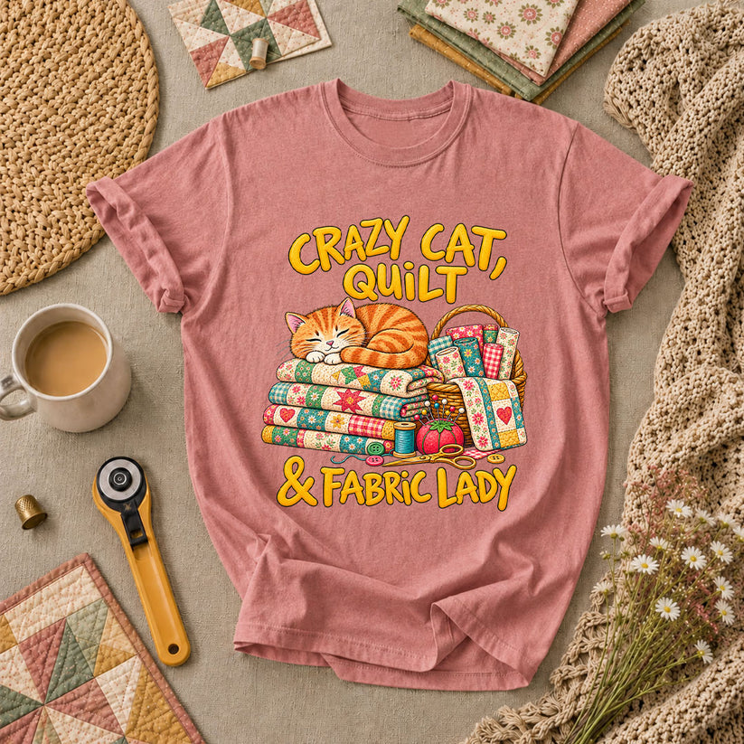 Crazy Cat Quilt Fabric Lady T-Shirt - Heather Mauve