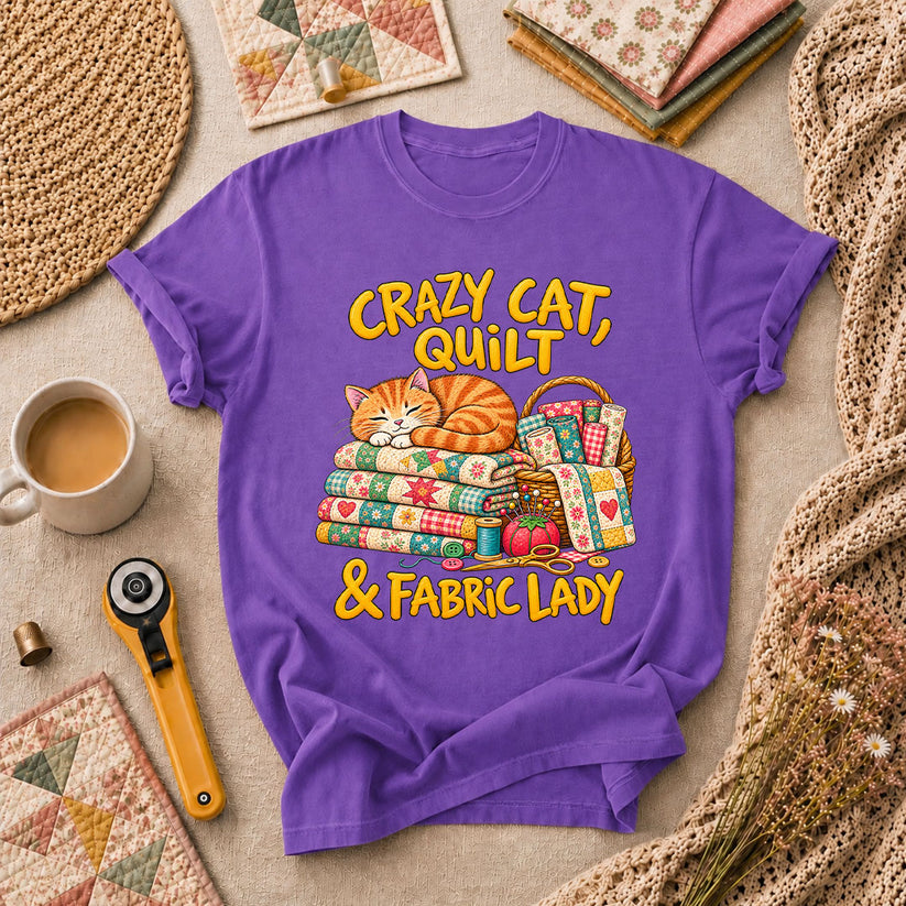 Crazy Cat Quilt Fabric Lady T-Shirt - Heather Team Purple