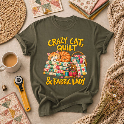 Crazy Cat Quilt Fabric Lady T-Shirt - Military Green