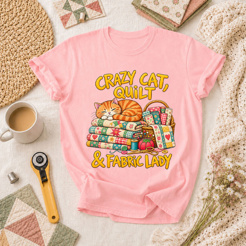 Crazy Cat Quilt Fabric Lady T-Shirt - Pink