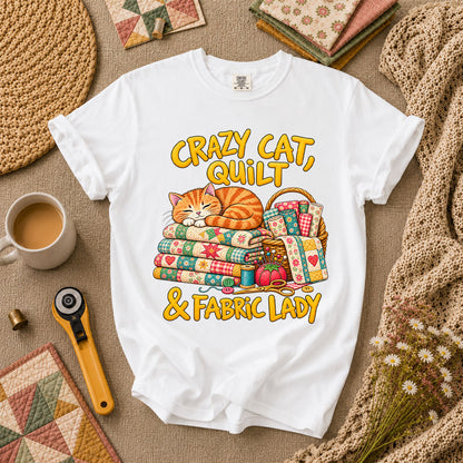 Crazy Cat Quilt Fabric Lady T-Shirt - White