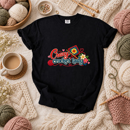 Crazy Crochet Lady T-Shirt - Black