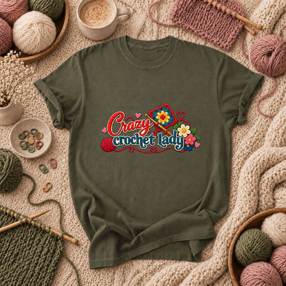 Crazy Crochet Lady T-Shirt - Military Green