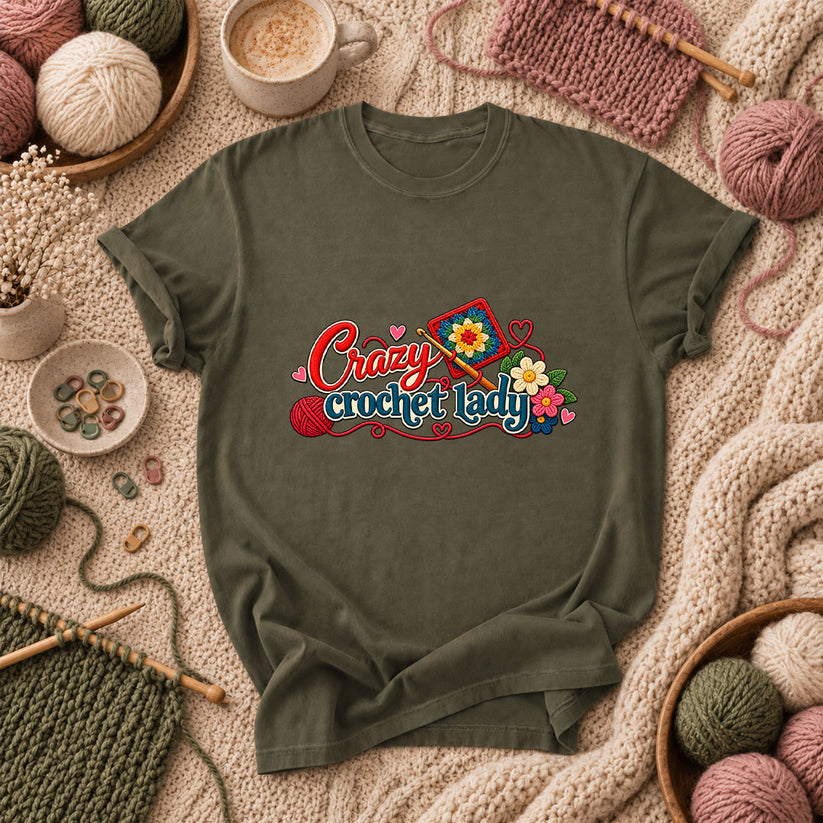 Crazy Crochet Lady T-Shirt - Military Green