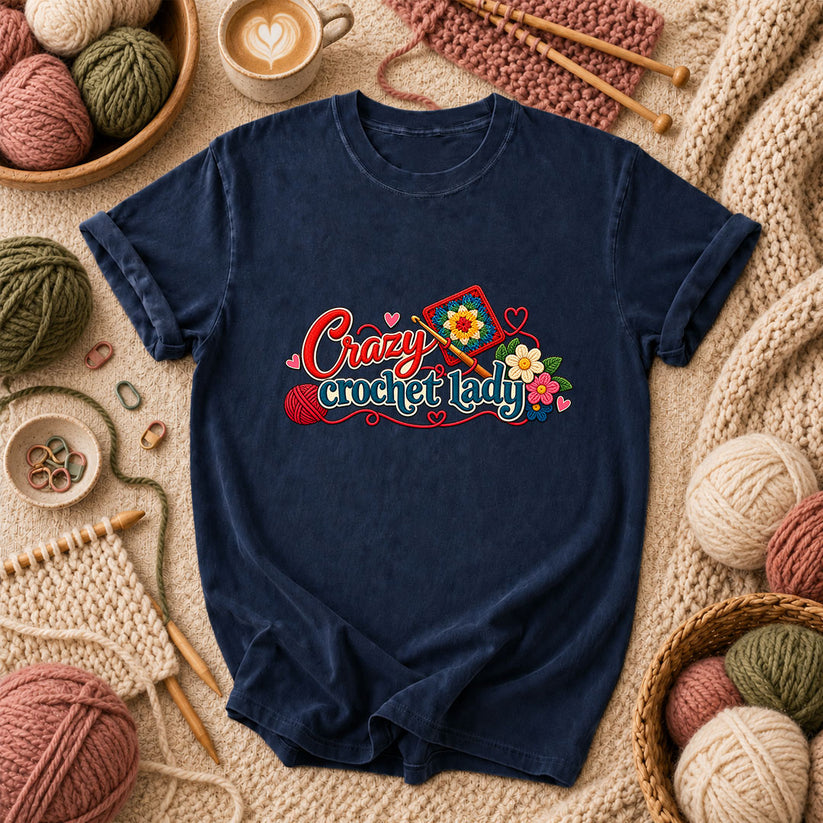 Crazy Crochet Lady T-Shirt - Navy