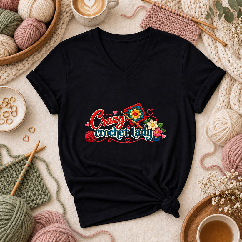 Crazy Crochet Lady Women's V-Neck - Black