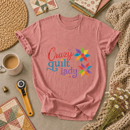 Crazy Quilt Lady Colorful Star Blocks T-Shirt - Heather Mauve