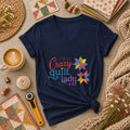 Crazy Quilt Lady Colorful Star Blocks Women's V-Neck