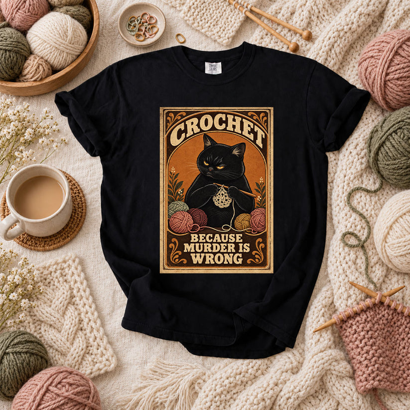 Crochet Because Murder Is Wrong T-Shirt - Black