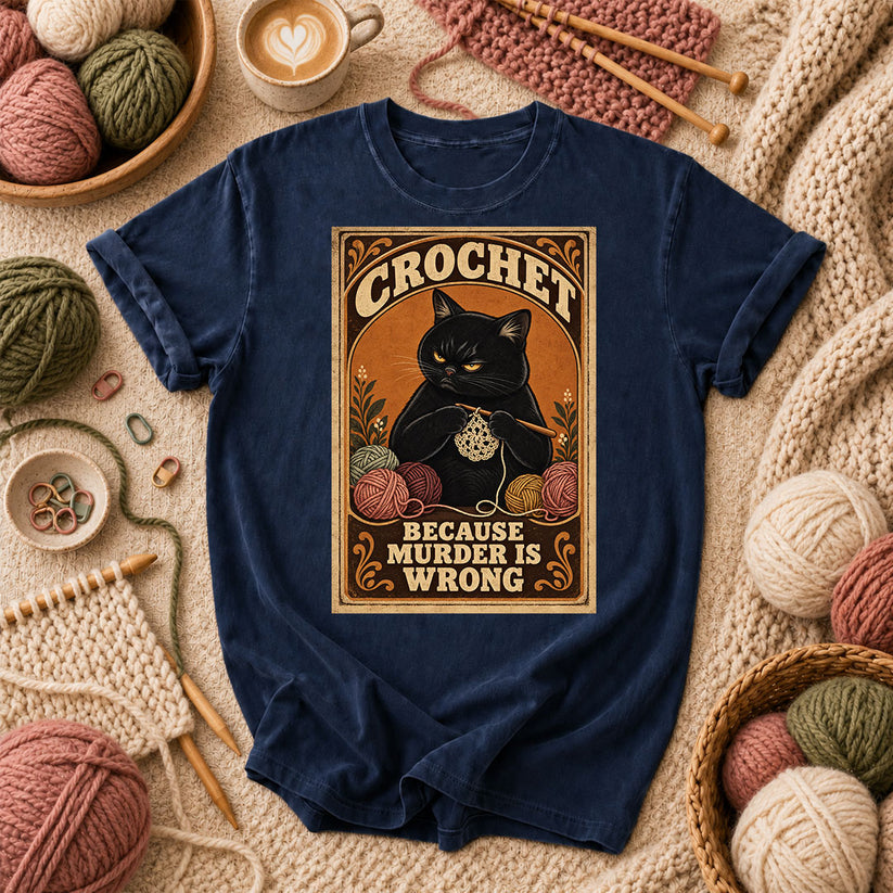 Crochet Because Murder Is Wrong T-Shirt - Navy
