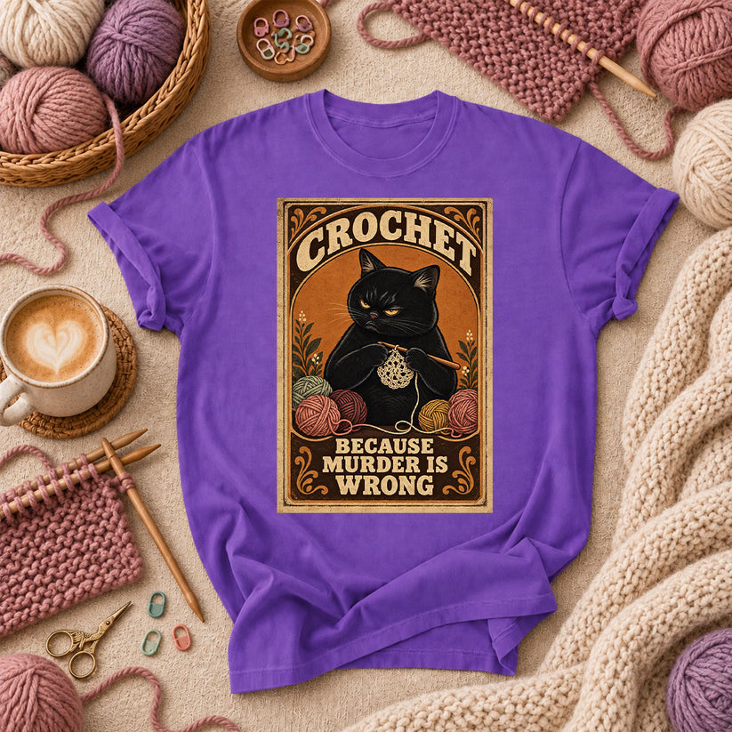 Crochet Because Murder Is Wrong T-Shirt - Purple