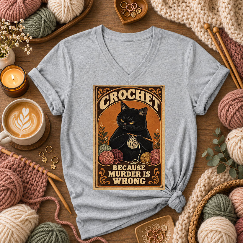 Crochet Because Murder Is Wrong Women's V-Neck - Athletic Heather