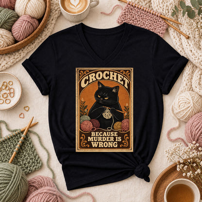 Crochet Because Murder Is Wrong Women's V-Neck - Black