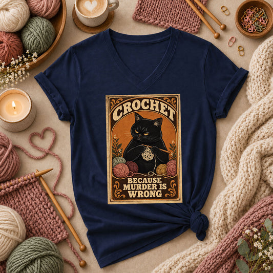 Crochet Because Murder Is Wrong Women's V-Neck - Navy