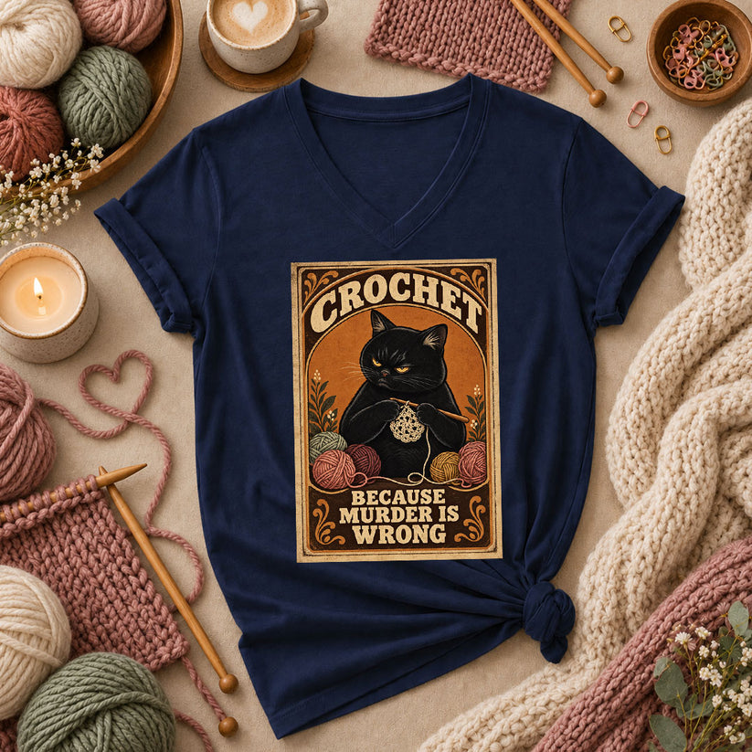 Crochet Because Murder Is Wrong Women's V-Neck - Navy