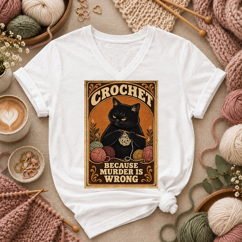 Crochet Because Murder Is Wrong Women's V-Neck - White