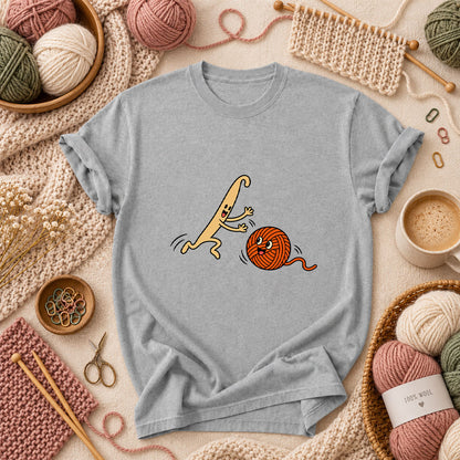 Crochet Hook Chasing Yarn Ball T-Shirt - Athletic Heather
