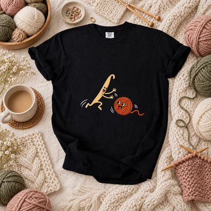 Crochet Hook Chasing Yarn Ball T-Shirt - Black