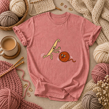 Crochet Hook Chasing Yarn Ball T-Shirt - Heather Mauve