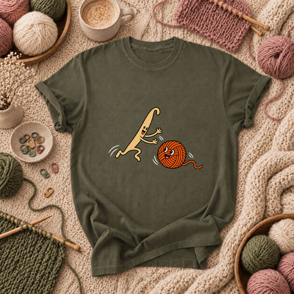 Crochet Hook Chasing Yarn Ball T-Shirt - Military Green