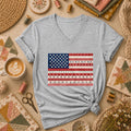 Cross Stitch American Flag Patriotic Women's V-Neck