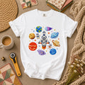 Cross Stitch Space Rocket Planets Astronaut T-Shirt