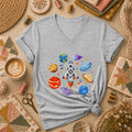 Cross Stitch Space Rocket Planets Astronaut Women's V-Neck