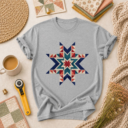 Cross Stitch Star Quilt Block Southwest T-Shirt - Athletic Heather