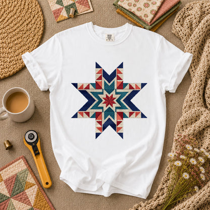 Cross Stitch Star Quilt Block Southwest T-Shirt - White