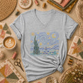 Cross Stitch Starry Night Village Van Gogh Women's V-Neck
