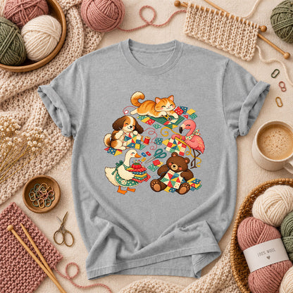 Cute Animals Quilting Together Patchwork Party T-Shirt - Athletic Heather