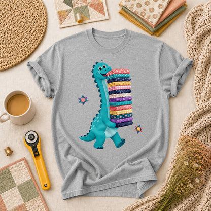 Cute Dinosaur Carrying Fabric Stack Quilter T-Shirt - Athletic Heather