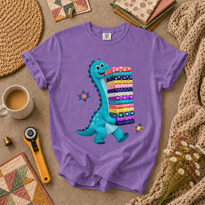 Cute Dinosaur Carrying Fabric Stack Quilter T-Shirt - Heather Team Purple